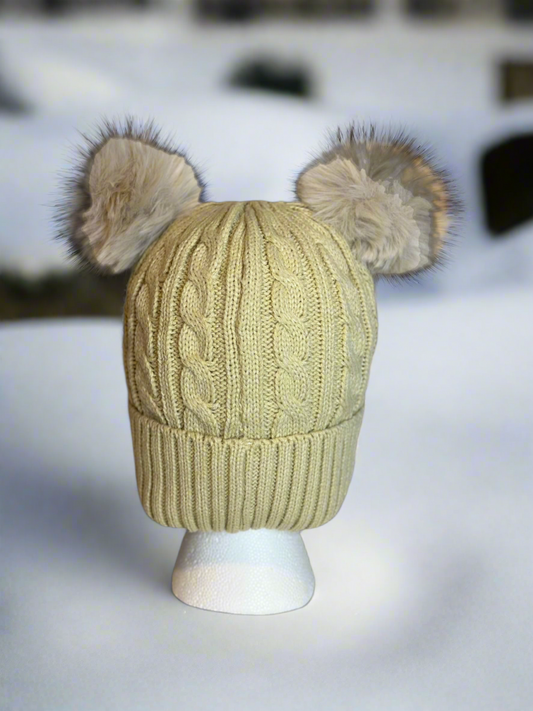 Beige Knitted Pom Pom Beanie