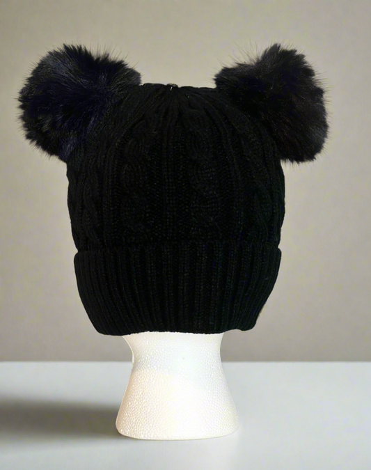 Black Knitted Pom Pom Beanie