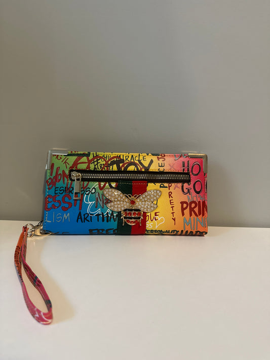 Black, graffiti wristlet wallet
