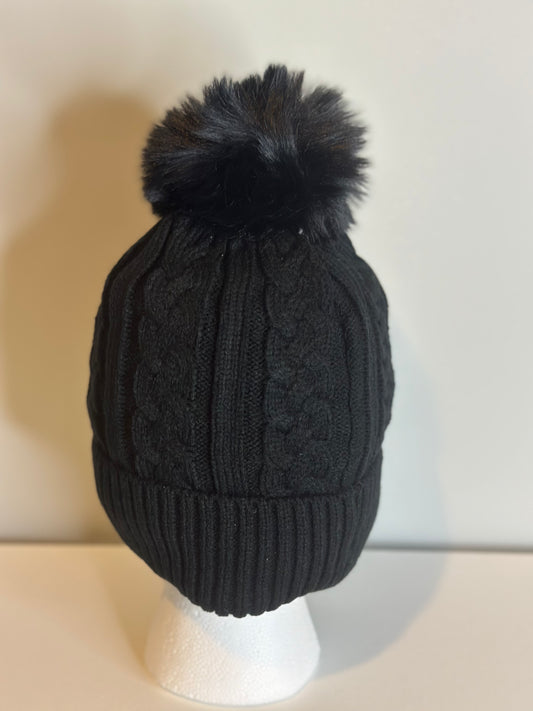 Black Knitted Single Pom Pom Beanie