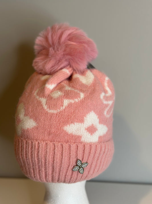 Blush Flower Sinhle Pom Pom Beanie