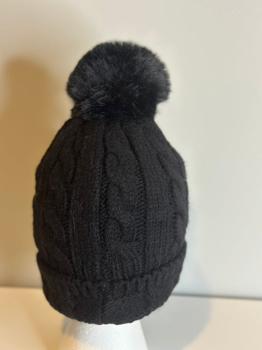 Black Knitted Single Pom Pom Beanie
