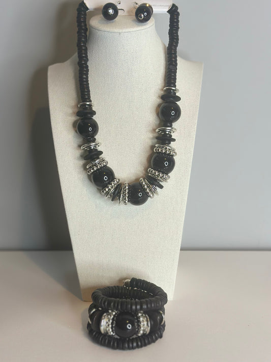 Beaded Bling Necklace, Earrings, and Wrap Bracelet