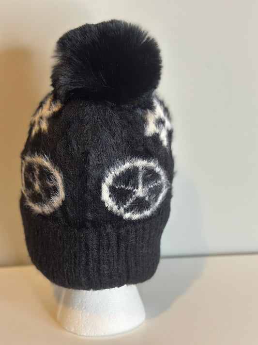 Black Knitted Single Pom Pom Beanie